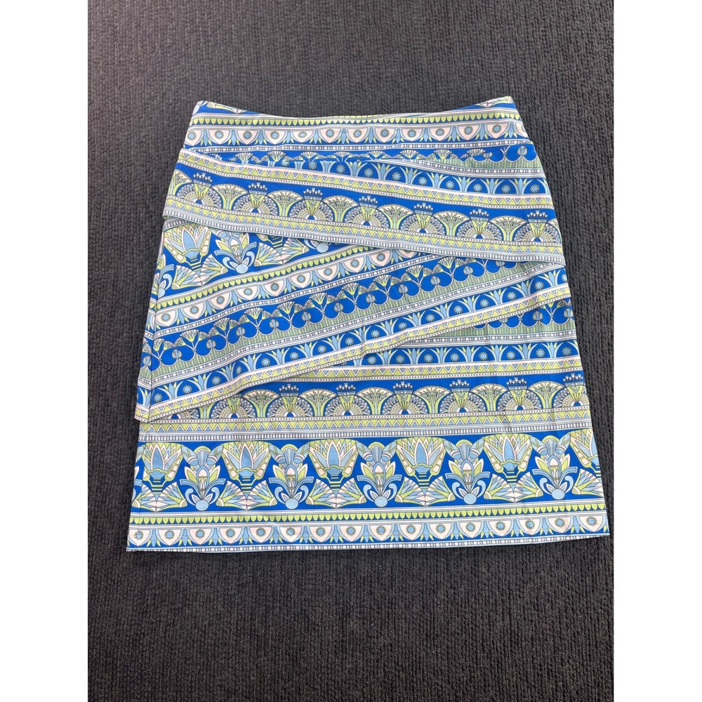 J.McLaughlin‎ Womens Blue Green Floral Medallion Faux Wrap Mini Skirt Size M